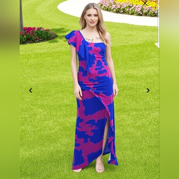 Asymmetrical Sundress Blue & Pink One Shoulder Ruffled - Picture 11 of 12